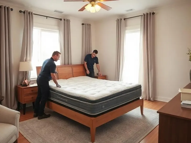 Mattress removal service in Toronto home — professional team handling bedroom furniture disposal